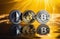 Bitcoin ETF coin, Ethereum, ETH, gold yellow, trading, chart, money, rich. Close-up bitcoin coin with flying coins