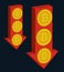 Bitcoin falls in value vector illustration red arrows Bitcoin and blockchain concept, fall of bitcoin price