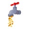 Bitcoin faucet. water tap with coins