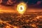 Bitcoin fireball over a large city. Generative AI