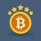 Bitcoin with five stars flat icon