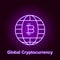 bitcoin global outline icon in neon style. Element of cryptocurrency illustration icons. Signs and symbols can be used for web,