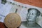 Bitcoin Gold Coin on Chinese Yuan banknote