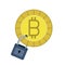 Bitcoin gold coin with secure padlock