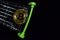 Bitcoin gold in a shopping cart on black background. Buy and sell Business concept