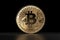 Bitcoin golden coin. Digital currency. Cryptocurrency. Money and finance symbol. Illustration on dark black background