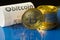 Bitcoin golden coins and paper receipt