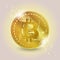 Bitcoin. Golden digital cryptocurrency coin. Vector realistic shiny gold bitcoin. Electronics finance money symbol