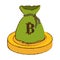 Bitcoin golden digital money with green bag