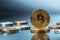 Bitcoin. Golden and silver bitcoins - virtual cryptocurrency