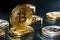 Bitcoin. Golden and silver bitcoins - virtual cryptocurrency