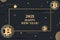 BITCOIN. Greeting card, poster. 2021. HAPPY NEW YEAR. MERRY CHRISTMAS. Crypto currency coin