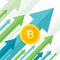 Bitcoin growth up trend - creative vector concept illustration in flat style. Digital cryptocurrency business concept banner.