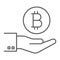 Bitcoin on hand thin line icon, finance and money
