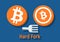 Bitcoin hard fork split to Bitcoin Cash blockchain cryptocurrency. Flat illustration