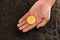 Bitcoin in the heart-shaped hand,electronic virtual money for we