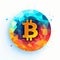 Bitcoin Icon On Colorful Geometric Background - Innovative Flat Design