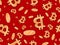 Bitcoin icon with golden coins in pixel style. Seamless pattern with 8 bit bitcoin icon. Blockchain technology, cryptocurrency.