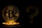 Bitcoin isolated on black background with text question