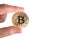 Bitcoin on isolated white background. Cryptography and Electronic money concept. Currency trading and Gold mining theme. Business