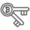 Bitcoin is key line icon, cryptocurrency concept, BTC unlocks possibilities vector sign on white background, outline