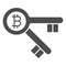 Bitcoin is key solid icon, cryptocurrency concept, BTC unlocks possibilities vector sign on white background, glyph