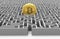 Bitcoin in the labyrinth. Conceptual design. 3D rendering
