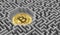 Bitcoin laying down in the maze. Cryptocurrencies as a solution for various financial issues concept. 3D rendering