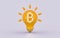 Bitcoin with light bulb glossy bright realistic sign on white background 3d render