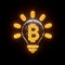 Bitcoin light bulb glossy neon bright realistic sign on black background 3d render