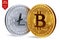 Bitcoin. Litecoin. 3D isometric Physical coins. Digital currency. Cryptocurrency. Silver coin with Litecoin symbol and golden coin