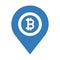 Bitcoin, location map blue icon