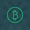 Bitcoin logotype cryptocurrency green color bricks wall.