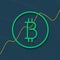 Bitcoin logotype cryptocurrency with growth market chart.