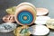 Bitcoin market price yoyo effect, swing up and down, cryptocurrency risk metaphor, wooden yo-yo toy with physical bitcoin coins o