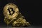Bitcoin mining in deep golden cave - 3d