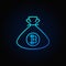 Bitcoin money bag blue icon. Vector cryptocurrency sign