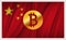 Bitcoin on the national waving flag of China country