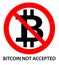 Bitcoin not accepted sign. Black bitcoin letter B sign in red cr