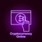 bitcoin online web page outline icon in neon style. Element of cryptocurrency illustration icons. Signs and symbols can be used