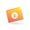 Bitcoin orange wallet with crypto currency logo. Flat blockchain icon for web and print