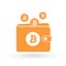 Bitcoin orange wallet with logo and falling coins with bitcoin sign