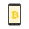 Bitcoin in phone. Crypto currency and device. Virtual money. Vector Illustrator