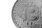Bitcoin. Physical bit coin. Digital currency. Cryptocurrency mining concept. Silver coin with bitcoin symbols isolated on white b