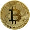 Bitcoin physical coin. Golden coin. E-commerce emblem. Digital banking. Virtual payment. Blockchain technology