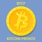 Bitcoin Private Coin cryptocurrency blockchain icon. Virtual electronic, internet money or cryptocoin symbol, logo