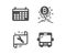 Bitcoin project, Calendar and Spanner icons. Bus sign. Cryptocurrency startup, Business audit, Repair service. Vector