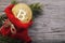 Bitcoin in a red bag as a New Years gift