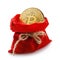 Bitcoin in a red bag as a New Years gift isolated