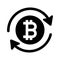 Bitcoin, refund, reload black icon